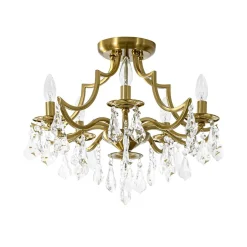 Brass 5-Light Candle Style Crystal Crown Semi Flush Mount