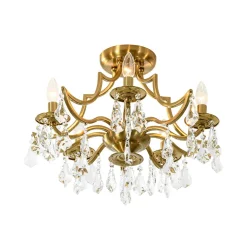 Brass 5-Light Candle Style Crystal Crown Semi Flush Mount