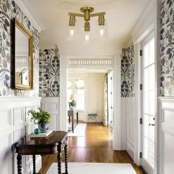 Brass 3-Light Clear Glass Cylinder Semi Flush Mount
