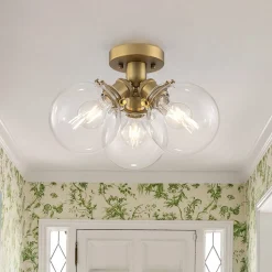 Brass 3-Light Clear Glass Glass Globe Ceiling Light