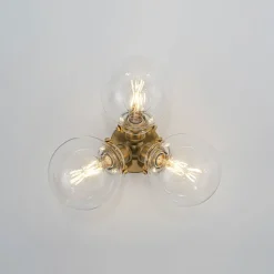 Brass 3-Light Clear Glass Glass Globe Ceiling Light