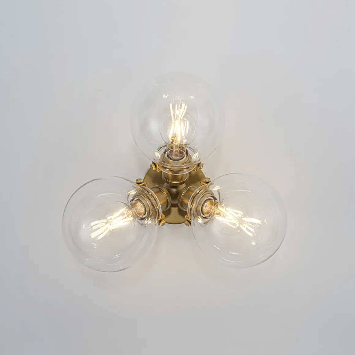 Brass 3-Light Clear Glass Glass Globe Ceiling Light