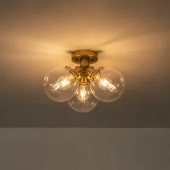 Brass 3-Light Clear Glass Glass Globe Ceiling Light
