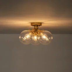 Brass 3-Light Clear Glass Glass Globe Ceiling Light