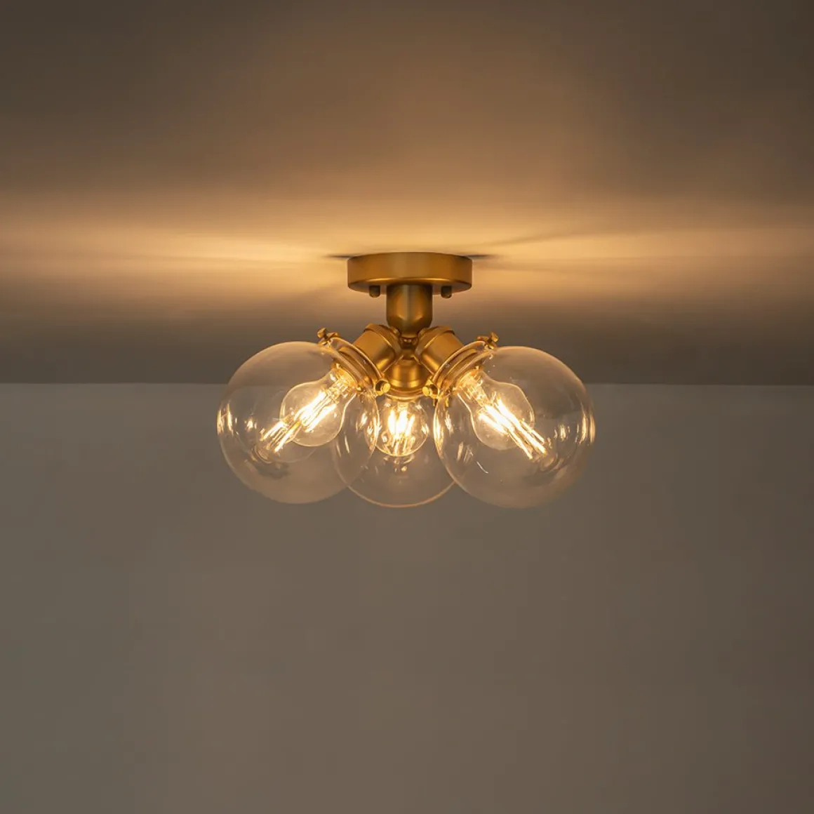Brass 3-Light Clear Glass Glass Globe Ceiling Light