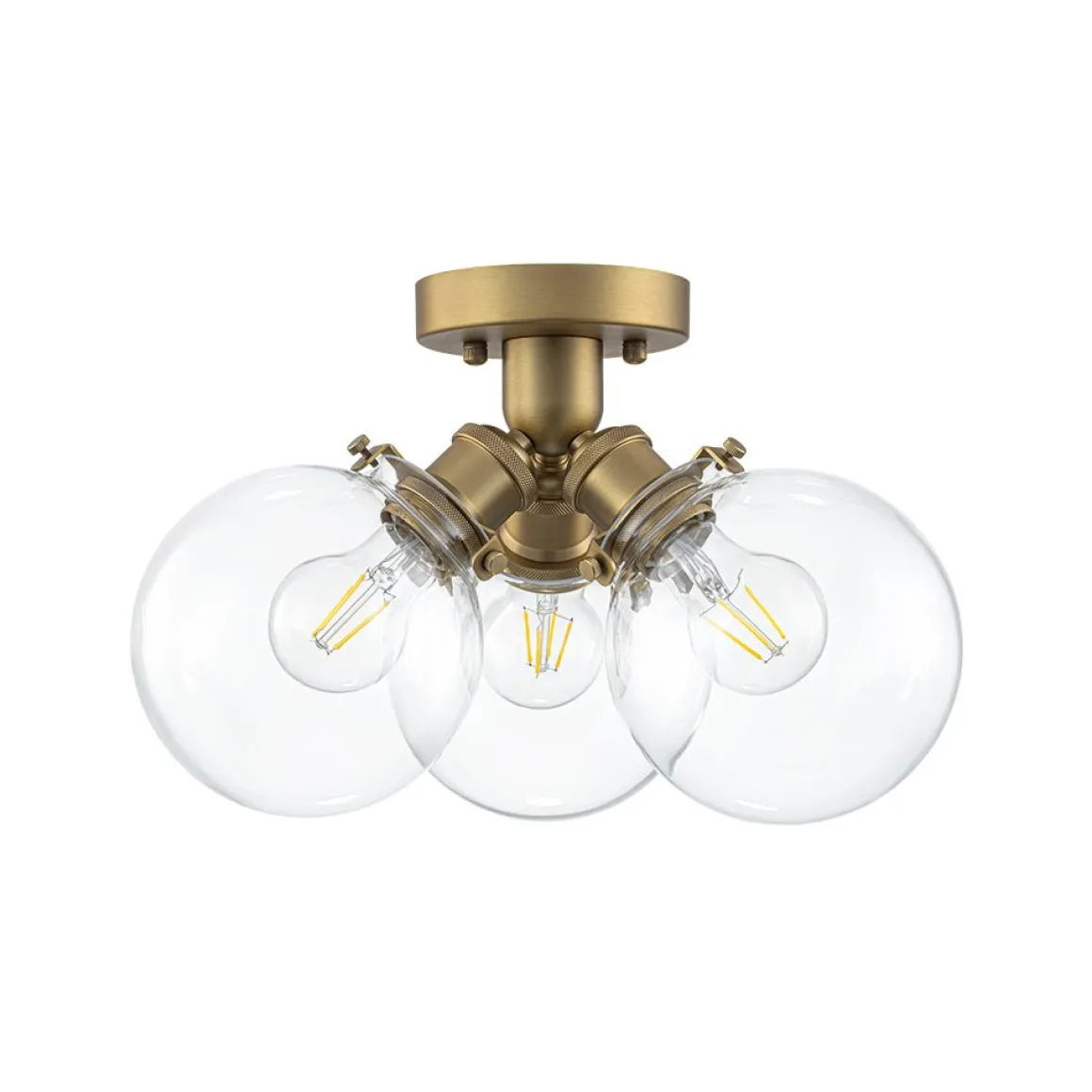 Brass 3-Light Clear Glass Glass Globe Ceiling Light