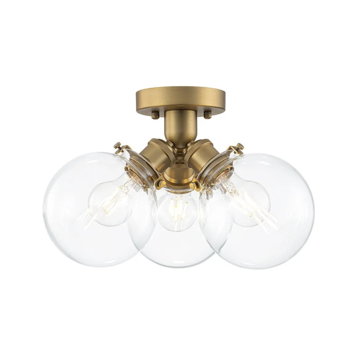 Brass 3-Light Clear Glass Glass Globe Ceiling Light