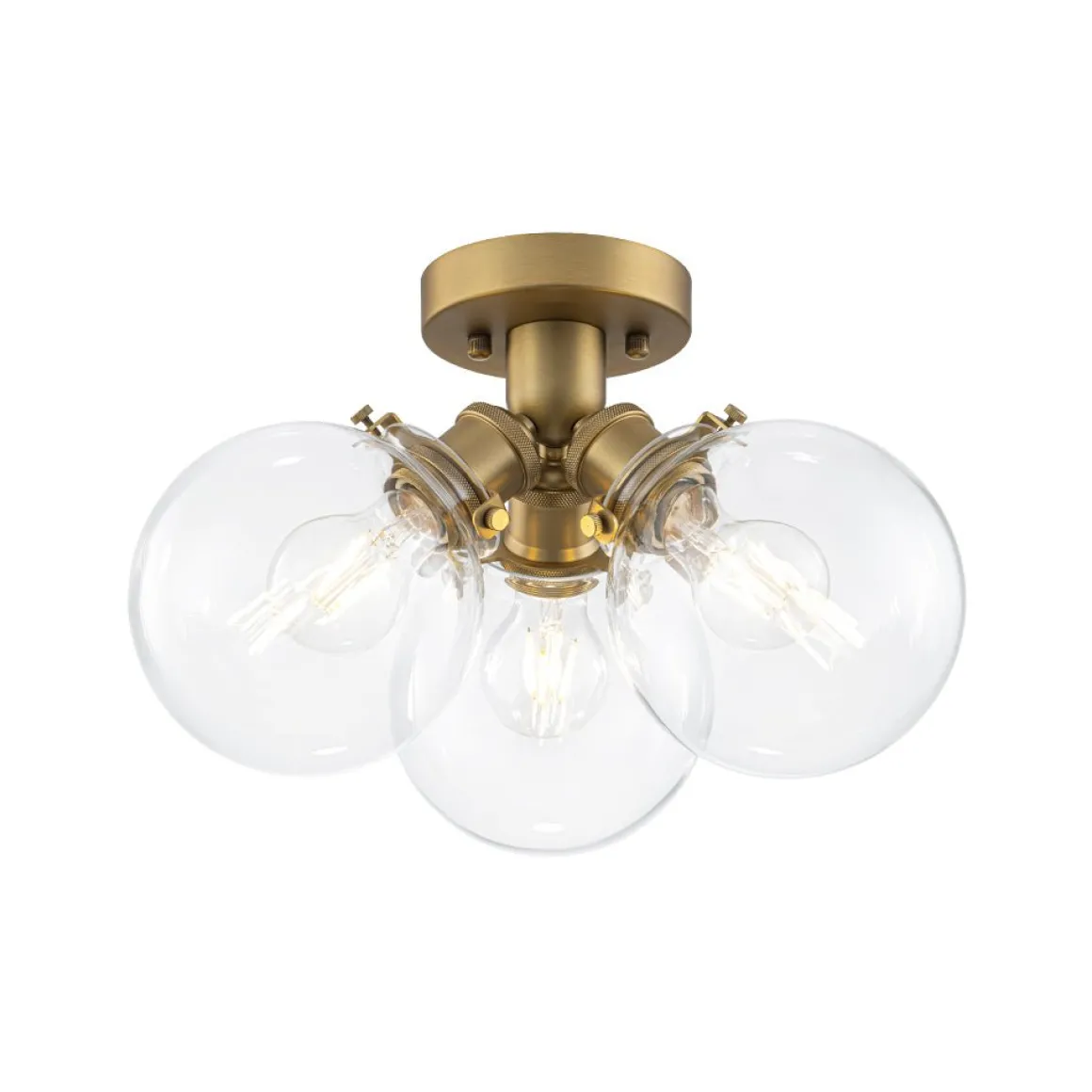 Brass 3-Light Clear Glass Glass Globe Ceiling Light