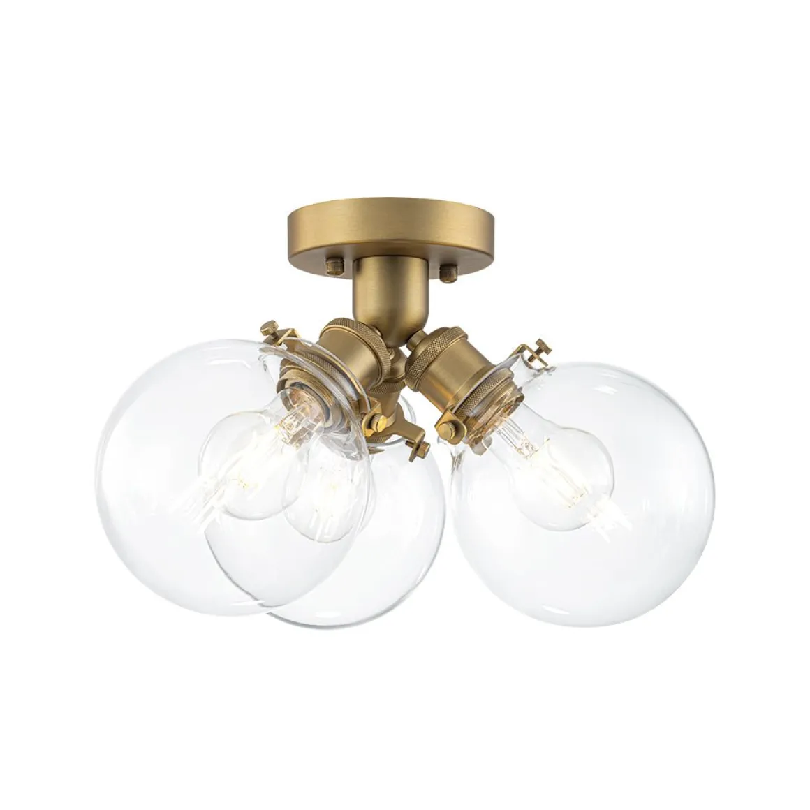 Brass 3-Light Clear Glass Glass Globe Ceiling Light