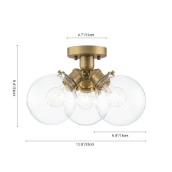 Brass 3-Light Clear Glass Glass Globe Ceiling Light