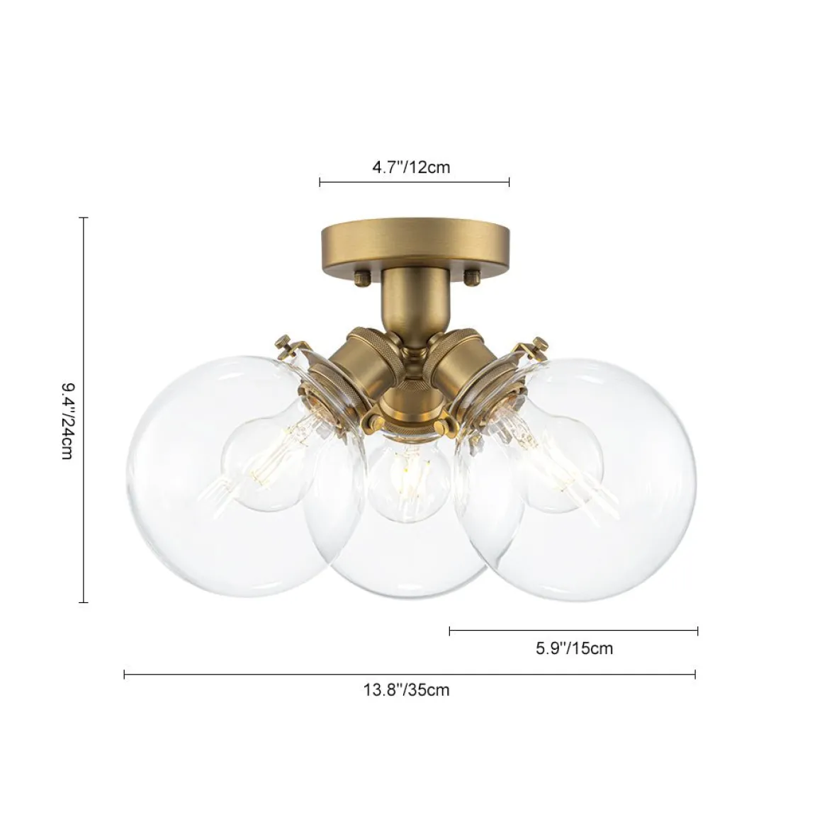 Brass 3-Light Clear Glass Glass Globe Ceiling Light