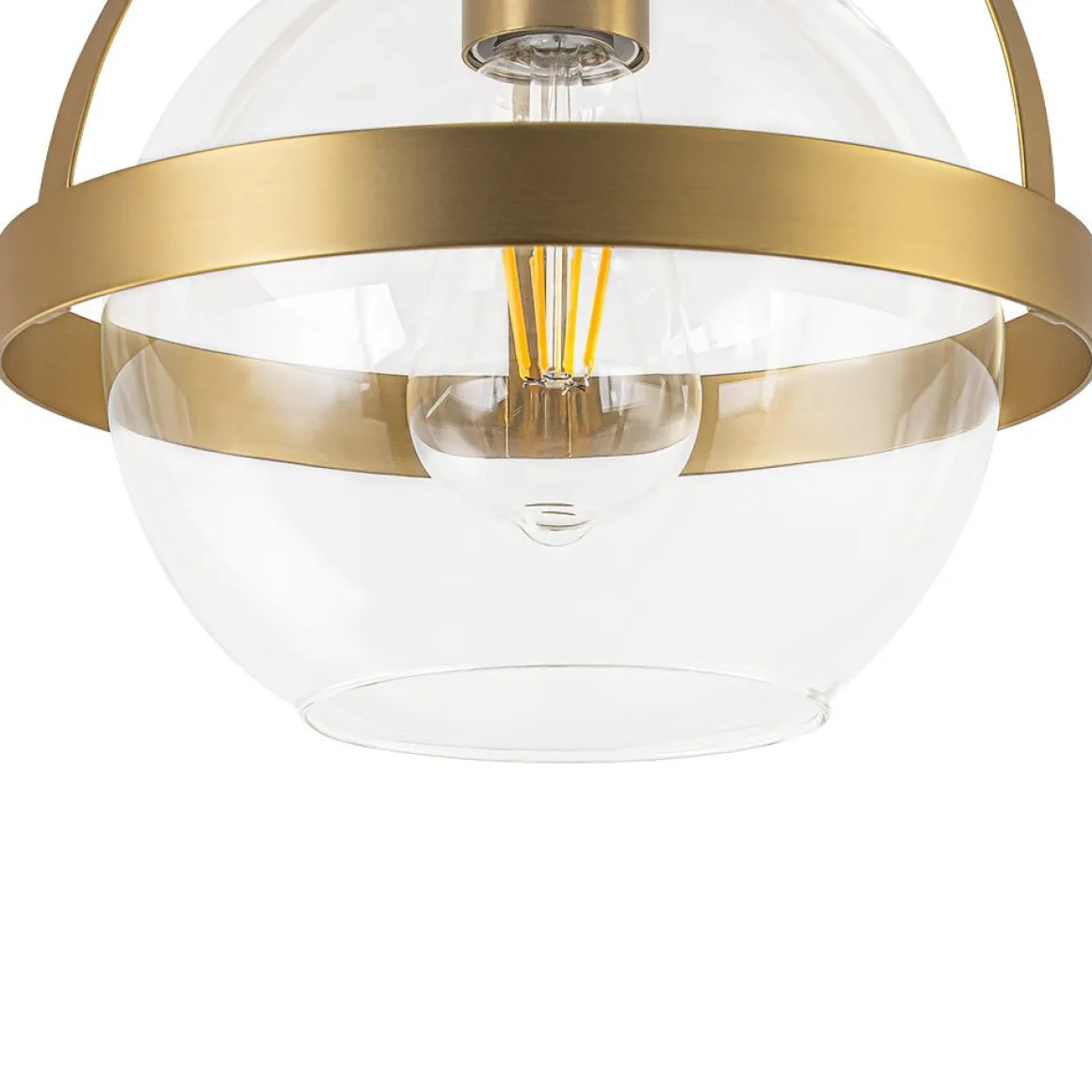 Brass 1-Light Clear Glass Sphere Globe Semi-Flush Mount