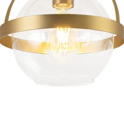 Brass 1-Light Clear Glass Sphere Globe Semi-Flush Mount