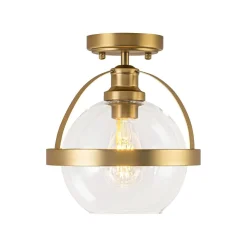 Brass 1-Light Clear Glass Sphere Globe Semi-Flush Mount