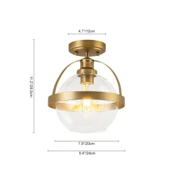 Brass 1-Light Clear Glass Sphere Globe Semi-Flush Mount