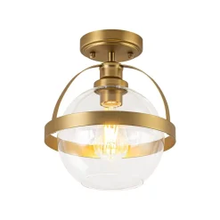 Brass 1-Light Clear Glass Sphere Globe Semi-Flush Mount