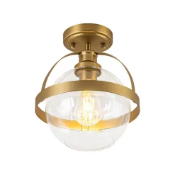 Brass 1-Light Clear Glass Sphere Globe Semi-Flush Mount