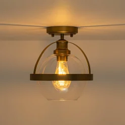 Brass 1-Light Clear Glass Sphere Globe Semi-Flush Mount