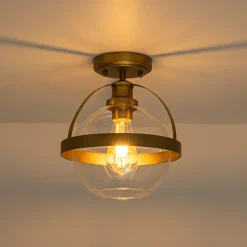 Brass 1-Light Clear Glass Sphere Globe Semi-Flush Mount