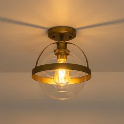 Brass 1-Light Clear Glass Sphere Globe Semi-Flush Mount