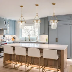 Brass 1-Light Clear Textured Glass Conical Cage Pendant