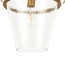 Brass 1-Light Clear Textured Glass Conical Cage Pendant