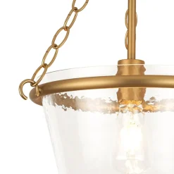 Brass 1-Light Clear Textured Glass Conical Cage Pendant