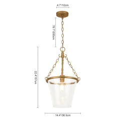 Brass 1-Light Clear Textured Glass Conical Cage Pendant