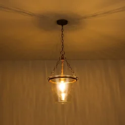 Brass 1-Light Clear Textured Glass Conical Cage Pendant