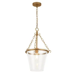 Brass 1-Light Clear Textured Glass Conical Cage Pendant