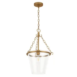 Brass 1-Light Clear Textured Glass Conical Cage Pendant