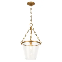 Brass 1-Light Clear Textured Glass Conical Cage Pendant