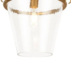 Brass 1-Light Clear Textured Glass Conical Cage Pendant