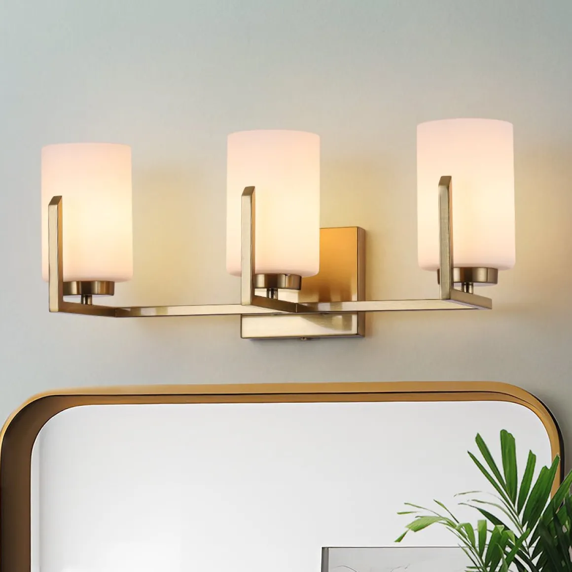 Brass 3-Light Frosted Glass Cylindrical Shade Vanity Wall Sconce