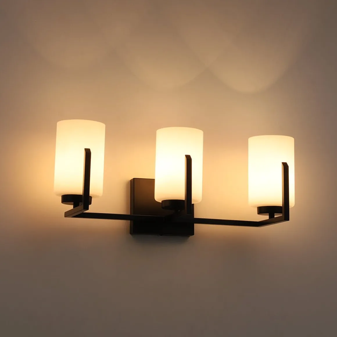 Brass 3-Light Frosted Glass Cylindrical Shade Vanity Wall Sconce