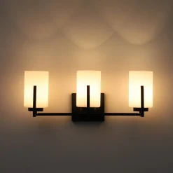 Brass 3-Light Frosted Glass Cylindrical Shade Vanity Wall Sconce