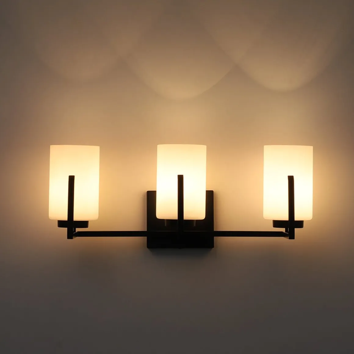 Brass 3-Light Frosted Glass Cylindrical Shade Vanity Wall Sconce