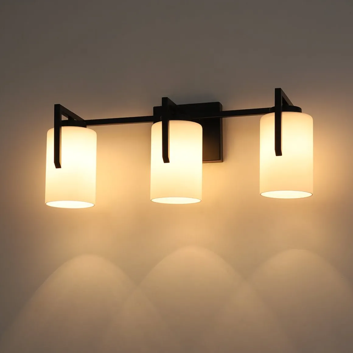 Brass 3-Light Frosted Glass Cylindrical Shade Vanity Wall Sconce