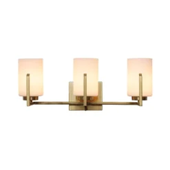 Brass 3-Light Frosted Glass Cylindrical Shade Vanity Wall Sconce