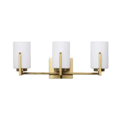 Brass 3-Light Frosted Glass Cylindrical Shade Vanity Wall Sconce