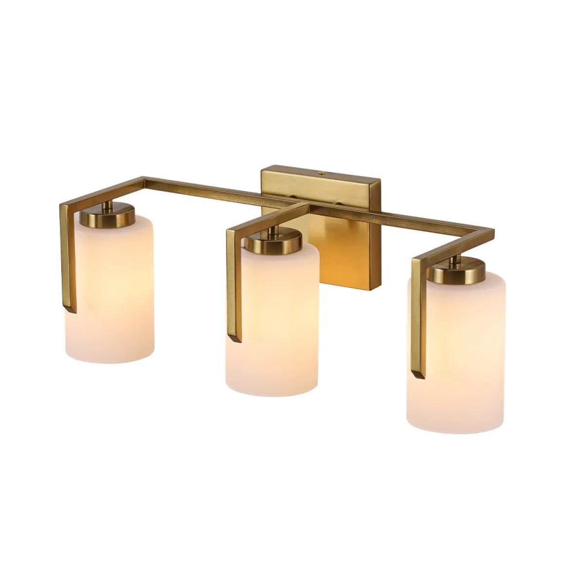 Brass 3-Light Frosted Glass Cylindrical Shade Vanity Wall Sconce