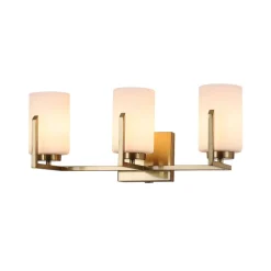Brass 3-Light Frosted Glass Cylindrical Shade Vanity Wall Sconce