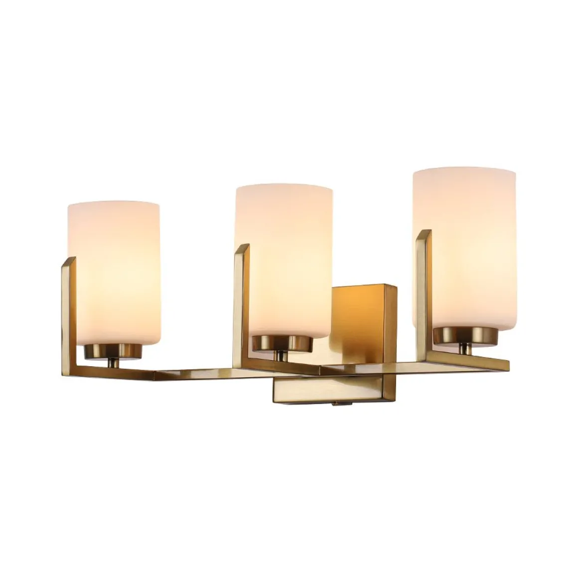 Brass 3-Light Frosted Glass Cylindrical Shade Vanity Wall Sconce