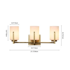 Brass 3-Light Frosted Glass Cylindrical Shade Vanity Wall Sconce