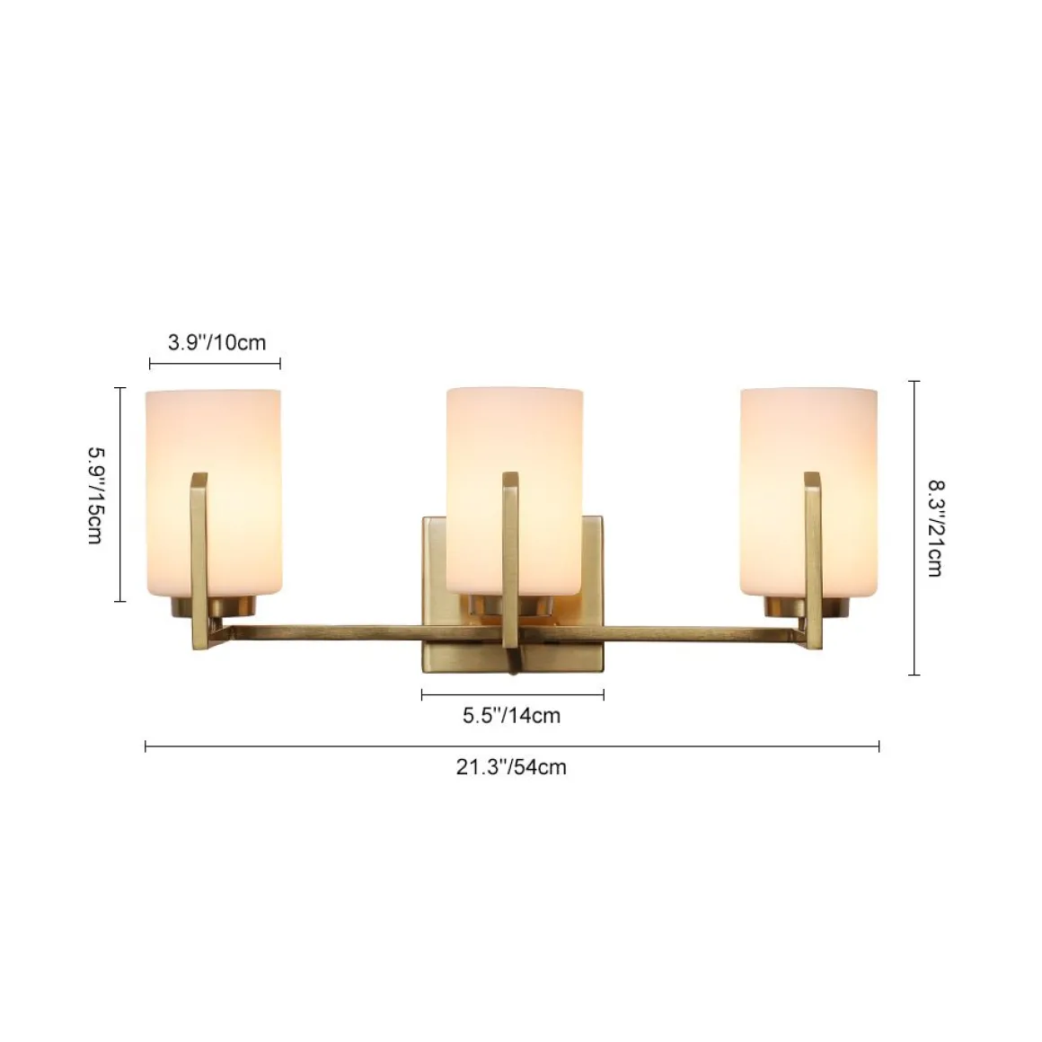 Brass 3-Light Frosted Glass Cylindrical Shade Vanity Wall Sconce