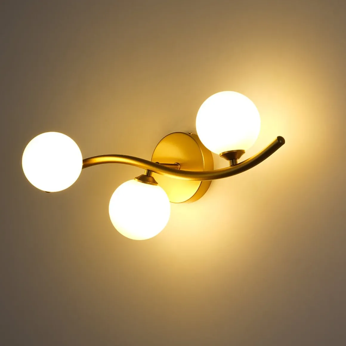 Brass 3-Light Frosted Glass Globe Semi Flush Wall Lamp