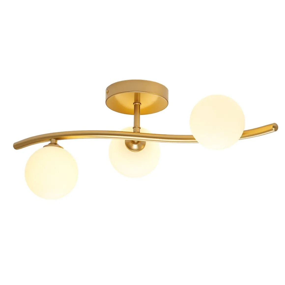 Brass 3-Light Frosted Glass Globe Semi Flush Wall Lamp