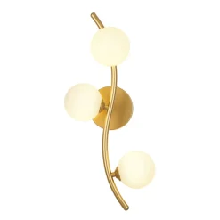 Brass 3-Light Frosted Glass Globe Semi Flush Wall Lamp