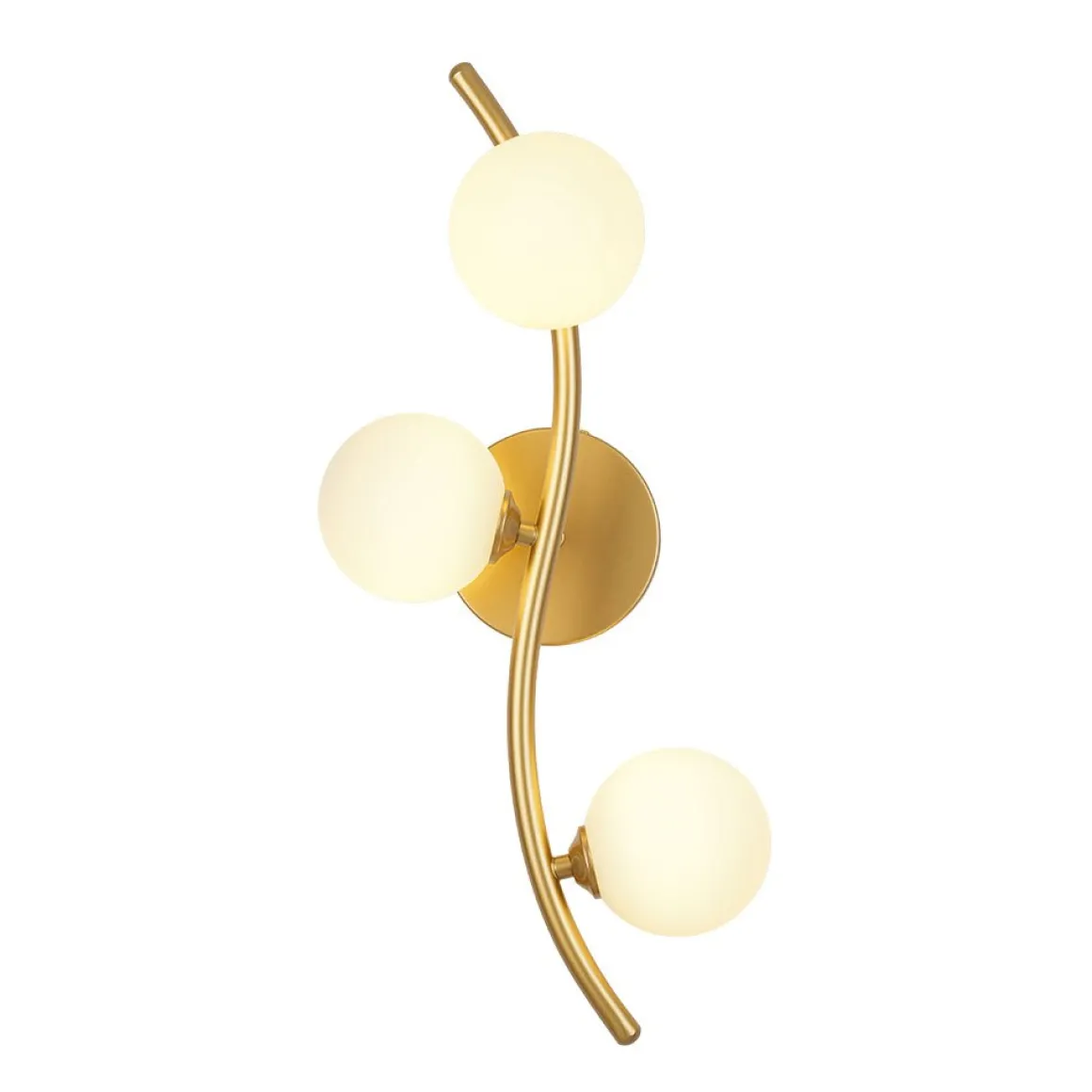 Brass 3-Light Frosted Glass Globe Semi Flush Wall Lamp