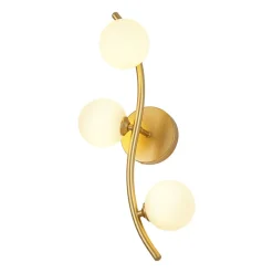 Brass 3-Light Frosted Glass Globe Semi Flush Wall Lamp